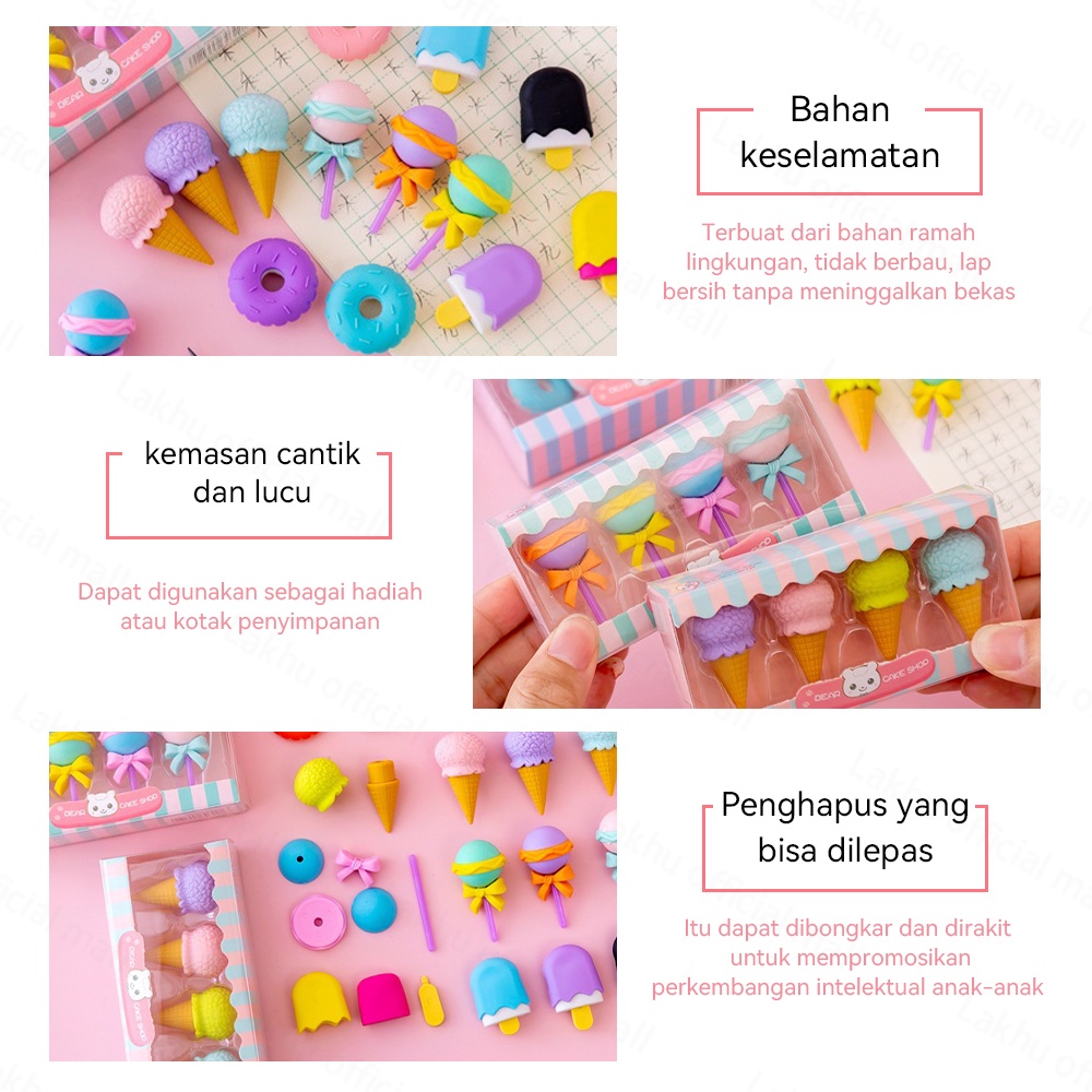 JCHO 4pcs/set penghapus pensil kartun/set penghapus lucu