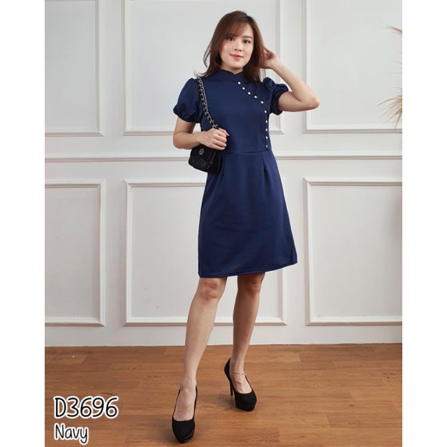 Dress midi lengan pendek cheongsam scuba 3696