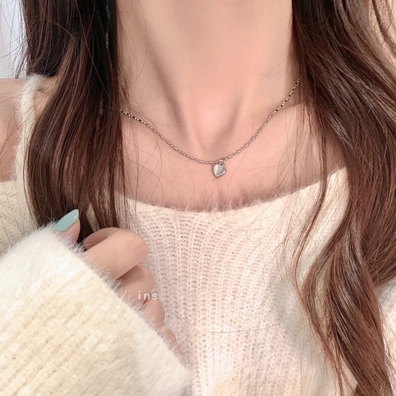 Kalung Choker Pesta Perhiasan Aksesoris Perhiasan Pesona Simple Fashion Populer Elegan Liontin Kalung Berbentuk Hati Cinta Opal Kalung Rantai Klavikula Kalung Korea Untuk Wanita Perempuan