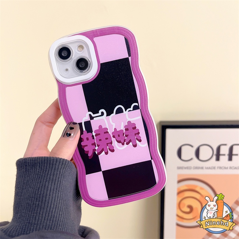 IPHONE Casing Kompatibel Untuk Iphone14 13 12 11 Pro Max X Xr Xs Max8 7 6 6s Plus Ungu Fashion Kotak-Kotak Silikon Soft Case Gelombang Bingkai Shockproof Pelindung Lensa Kamera Phone Case