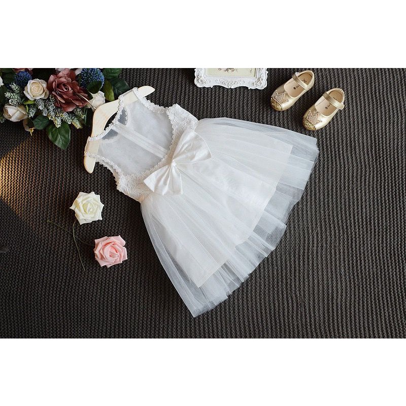 Dress Anak Perempuan - Putih Motif Pita Belakang Import Terbaru