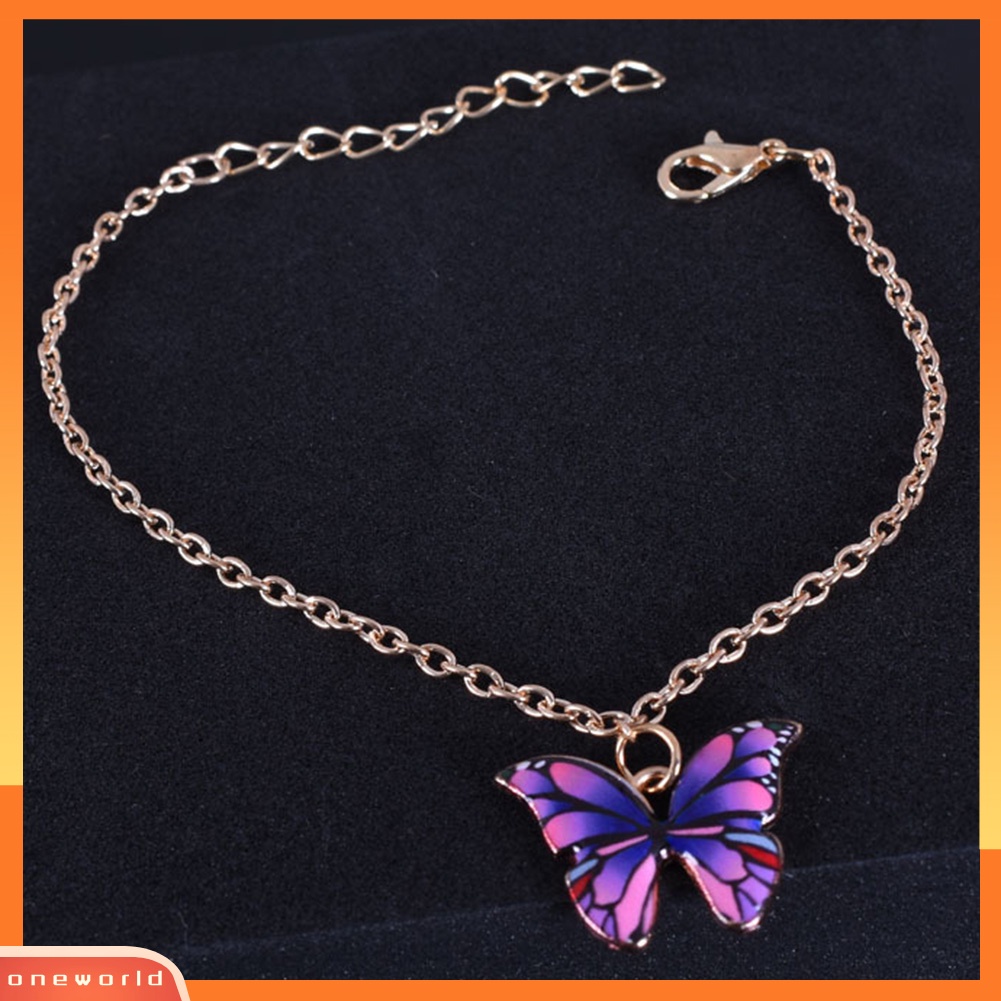 [WONE] Wanita Elegan Multicolor Alloy Butterfly Pendant Gelang Gelang Kaki Perhiasan Hadiah