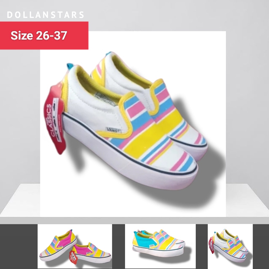 [2Th s/d 12Th] SEPATU SEKOLAH MOTIF PUTIH PELANGI SEPATU SLIP ON SEPATU SLOP ANAK PEREMPUAN