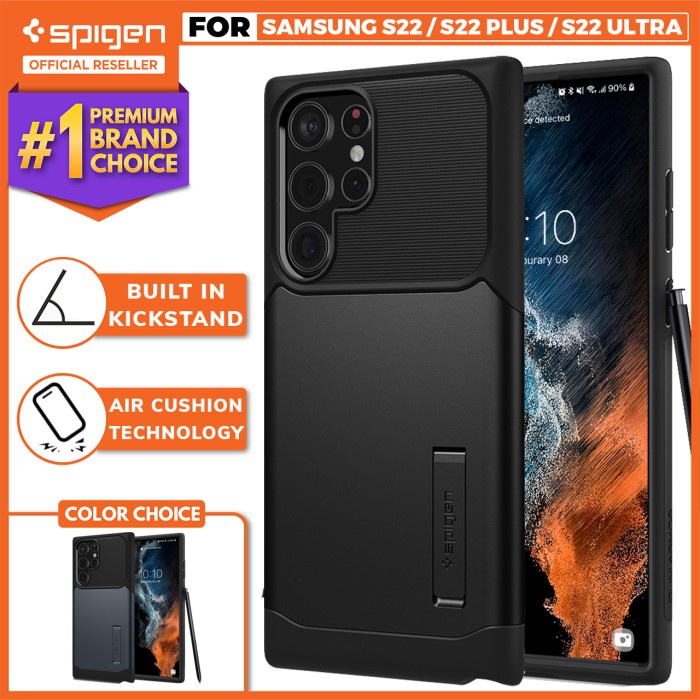 Original Case Samsung Galaxy S22 Ultra Plus Spigen Slim Armor Stand Casing - S22 Ultra, Black