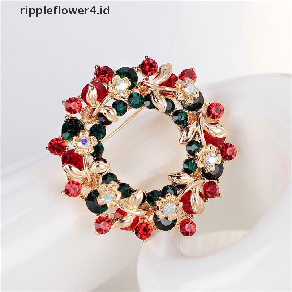 {rippleflower4.id} Perhiasan Kristal Panas Bulat Garland Natal Bros Pin Hadiah Pesta Santa Claus~