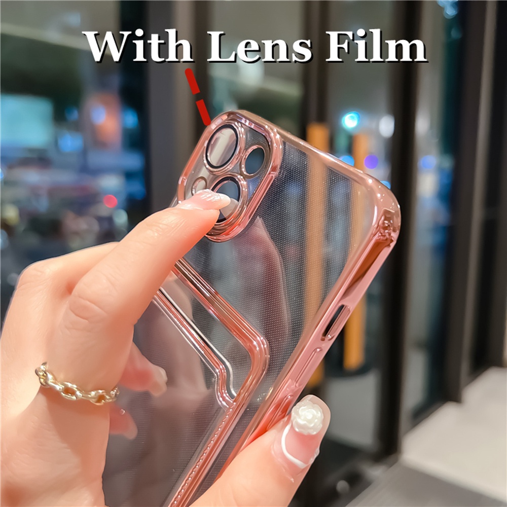 IPHONE Luxury Plating Phone Case Untuk Iphone14 13 Pro Max14 Plus Case Untuk Iphone11 12 Pro MAX Soft TPU Clear Casing Dompet Card Holder Cover