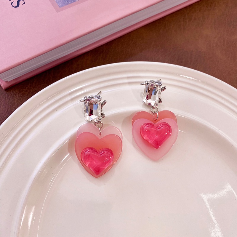 Pink Stud Earrings Ladies Anting Halus Anting Bunga Hati