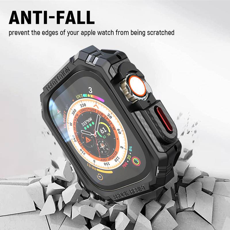 Military Toughed Frame Case Untuk Apple Watch Ultra 49mm Tekstur Serat Karbon Bumper Tombol Logam Untuk iWatch 49mm