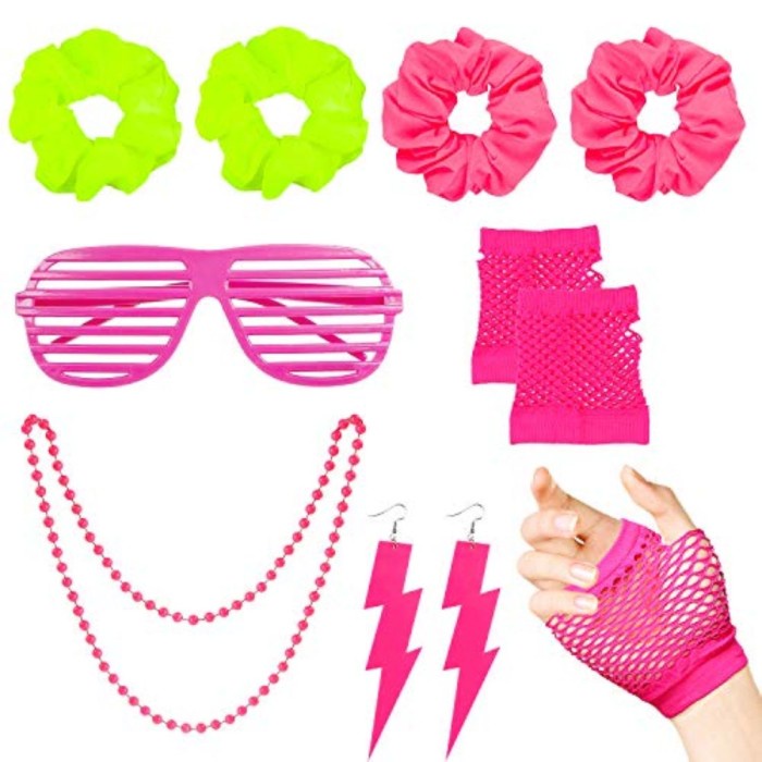 WATINC 10PCS 80'S RETRO NEON COSTUME OUTFIT ACCESSORIES FOR WOMEN 80S