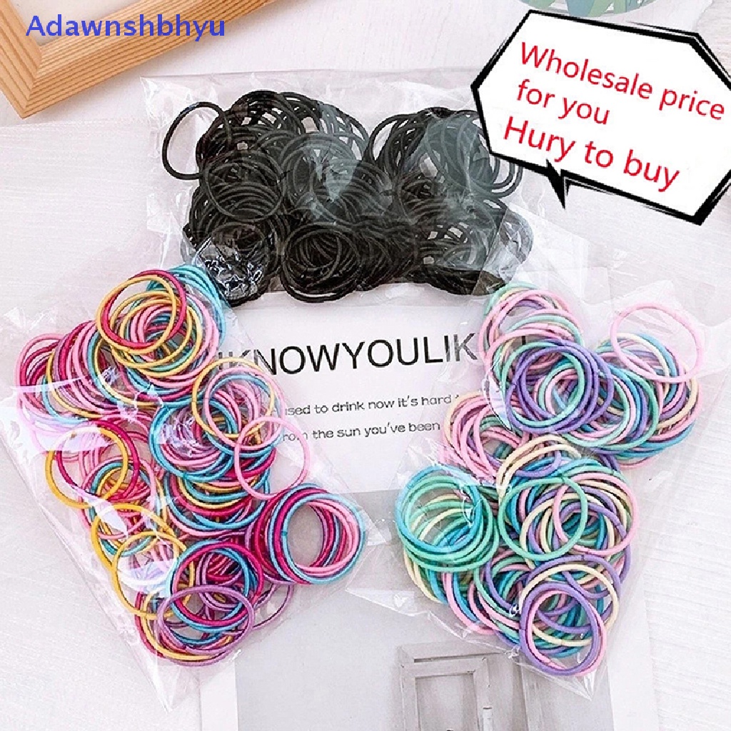 Adhyu 100pcs Anak Perempuan Warna-Warni Nilon Elastis Karet Rambut Anak Ponytail Holder Scrunchi ID