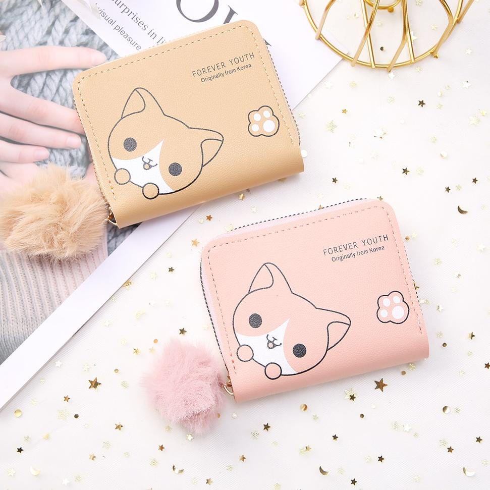 Dompet Koin Mini Wanita + Pom2 Motif Cat Cute Fashion Trendy Fashion Wallet ACC