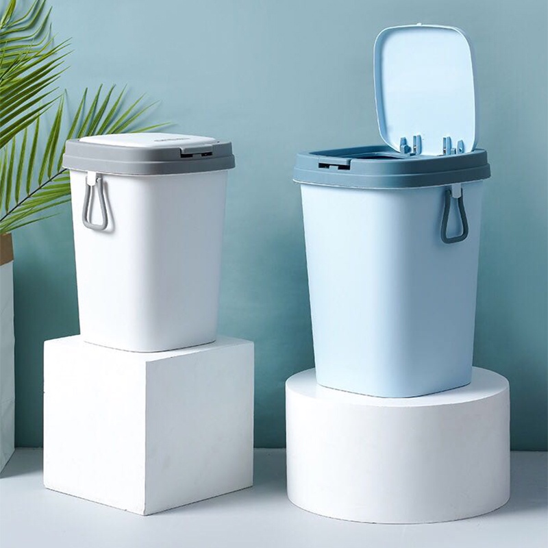 [Ready Stock] Tong Sampah Kotak Keranjang Sampah Dengan Tutup Kapasitas Multifungsi 12L   Besar Tempat Sampah Plastik Trash Bin
