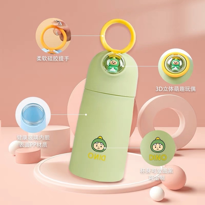 Botol Kaca Beling Karakter Lucu QUQU 360ML - Thermos Tempat Minum Cover Silicon Lucu - Souvenir Botol Minum