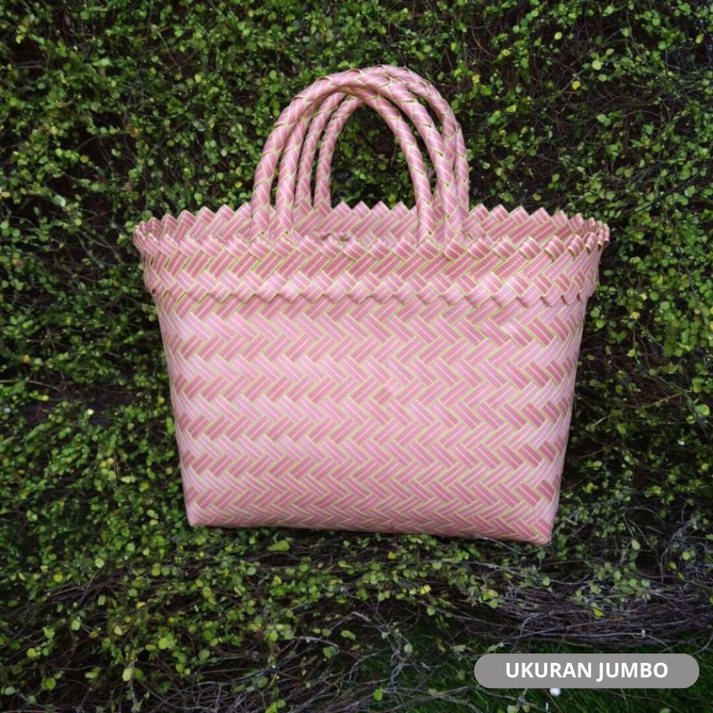 Tas Keranjang Anyaman Lurik Polos Besar/Tas Belanja Lurik Jumbo