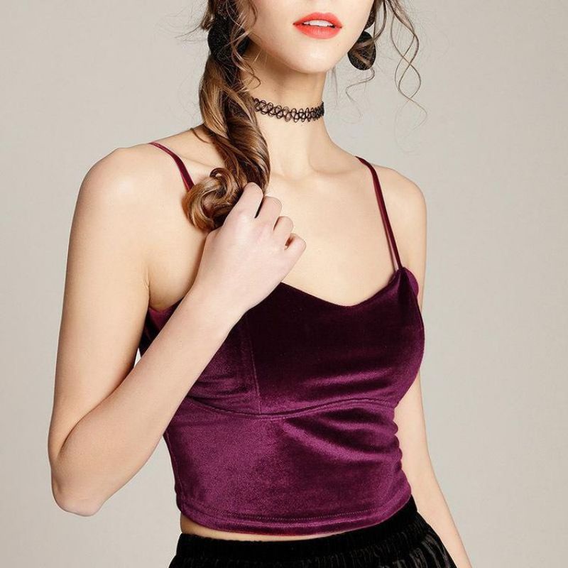 ILONA - Olyn tank top bludru crop top velvet korean top 017