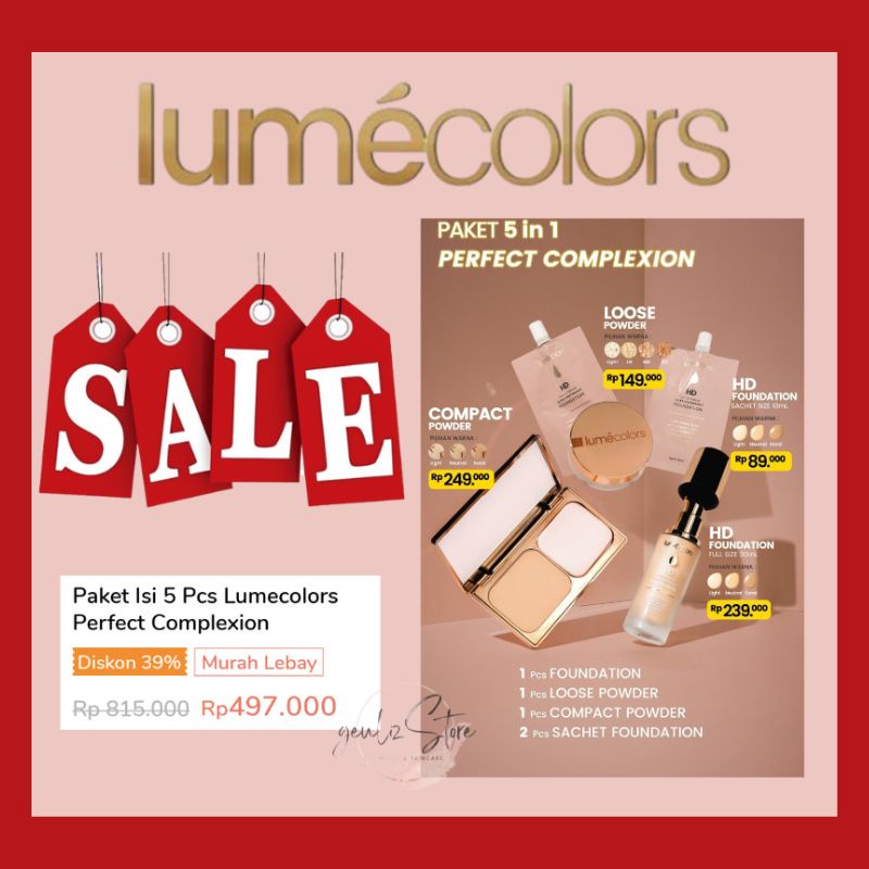 Lumecolors Paket Komplit Lengkap Foundation Loose Powder Compact Powder Bebas pilih warna