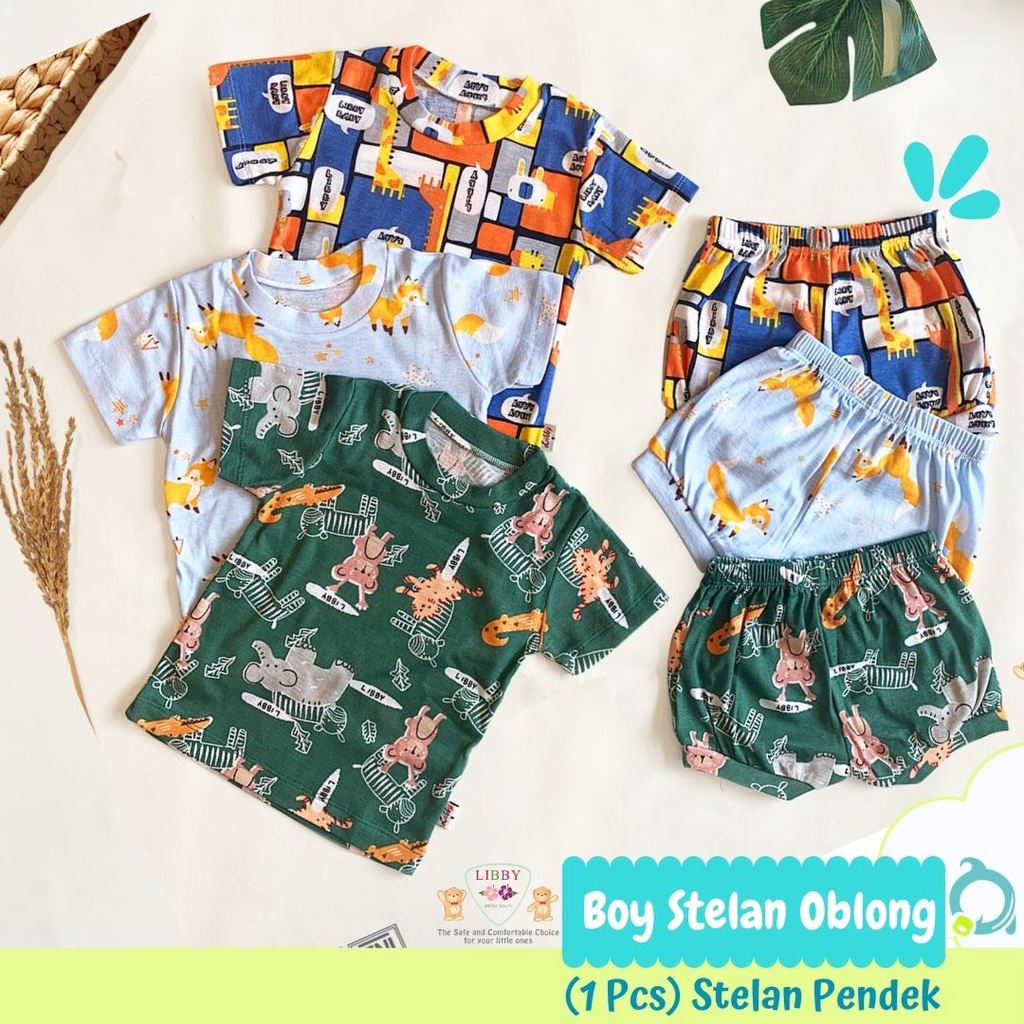 LIBBY Stelan Oblong Pendek Panjang Cotton Rib  Boy Size S | M | L (1 stel/pack)