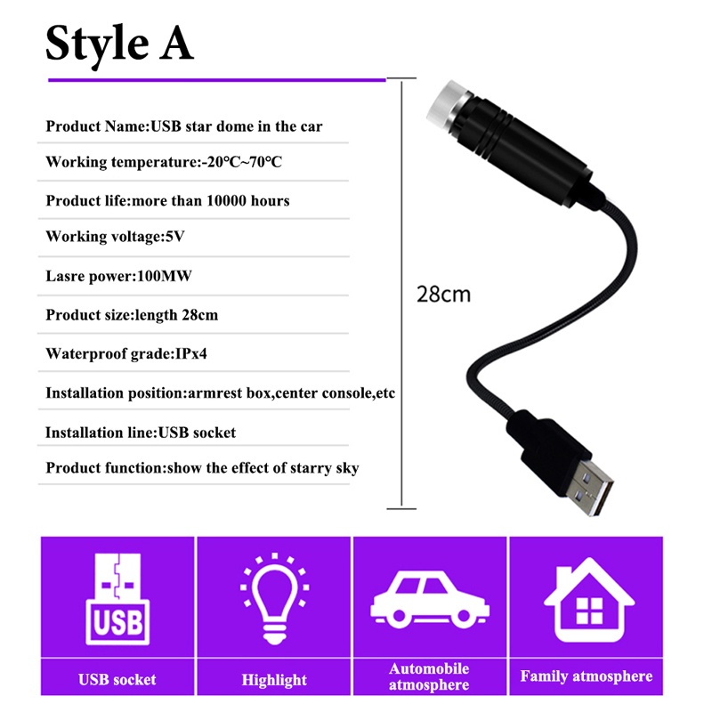 Romantis LED Mobil Atap Bintang Malam Lampu Proyektor Galaxy Lampu USB Dekorasi Kamar Dapat Disesuaikan Dekorasi Interior Otomatis Lampu