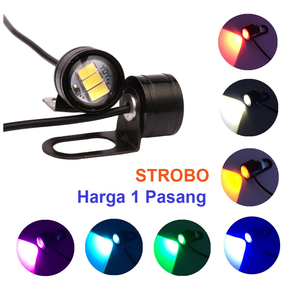 LED Eagle Eye Strobo Lampu Mata Elang Strobo 3 Mata Kedip Braket Spion