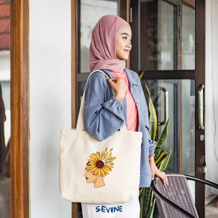 Sevine Tote Bag Kanvas Emily Resleting Kantong Tas Laptop Wanita Kuliah Sekolah Fashion Vintage Kerja Aesthetic - VT