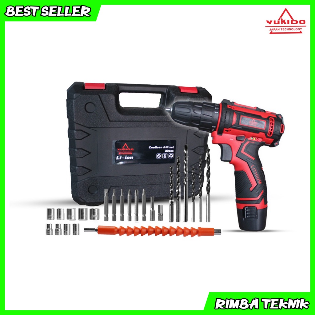 YUKIDO Mesin Bor Baterai Charger Japan Technology 12V Cordless Drill