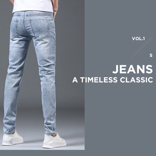 Celana Jeans Pria SLIM FIT STANDAR STRETCH SOBEK Korean Style Biru Muda Original Cowok Pensil Denim Skinny Laki Laki Dewasa Big Size
