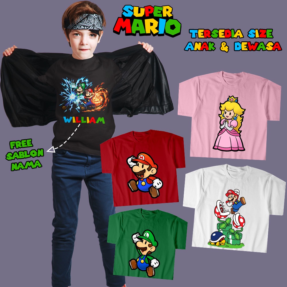 Baju Super Mario Bros Kaos Couple Keluarga Motif Mario Bros Anak dan Dewasa