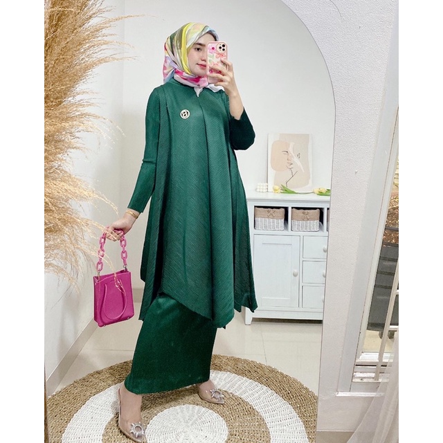 Nabila pleats set (set longtunik + rok plisket)