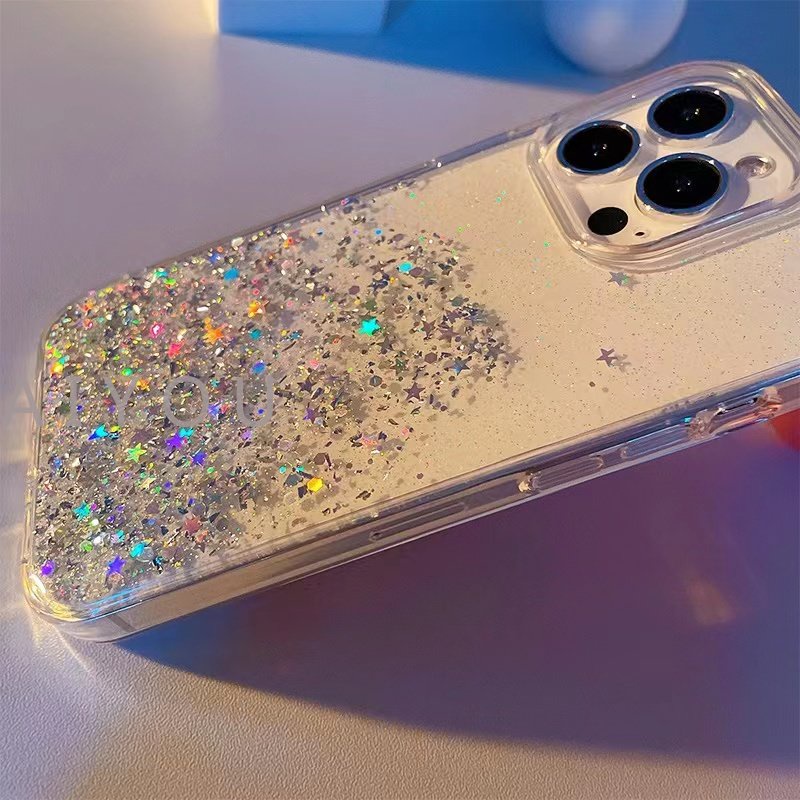 IPHONE Casing Ponsel Glitter Bening Sequin Gradasi Mewah Untuk Iphone11 12 13 14 Pro MAX Mini XR X XS 7 8 Plus Soft Cover TPU Transparan