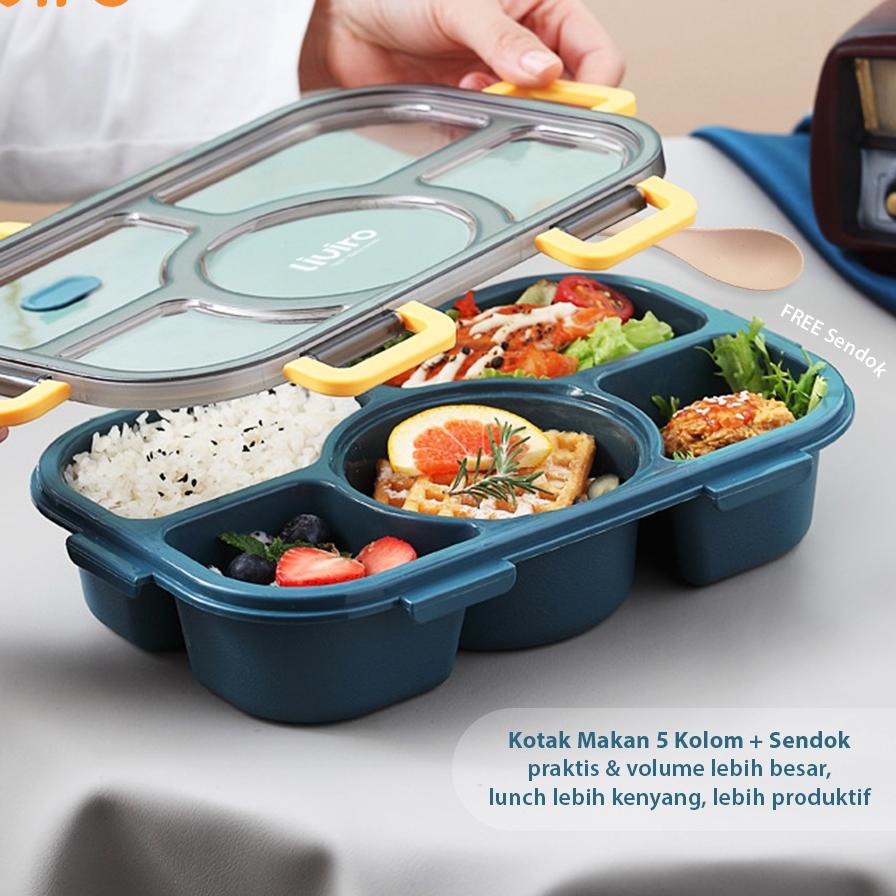 Termurah liviro Kotak Makan Lunchbox Tempat Makan Degen 5 Grid 1400 ml Kapasitas Besar Anti Tumpah G