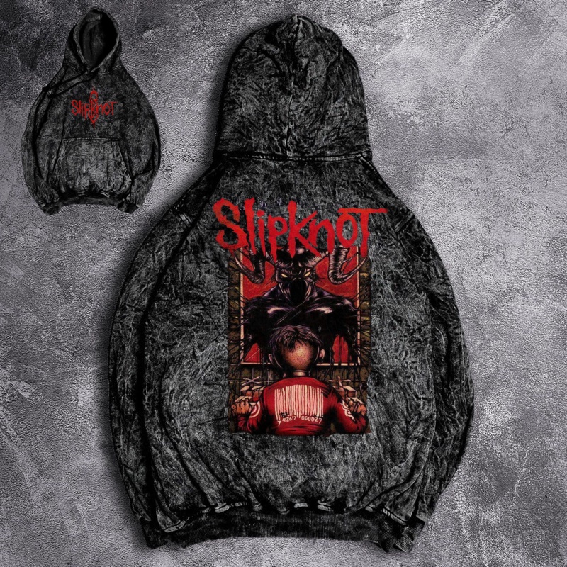 HOODIE SANDWASH PRIA MOTIF SLIPKNOT BARU HOODIE WASHED PRIA MOTIF DEPAN BELAKANG TERBARU