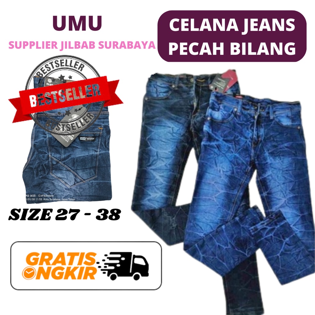 Celana jeans panjang pecah beling