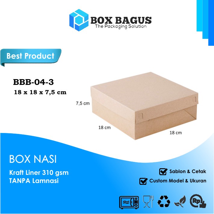 (PISAH) BOX DUS 18x18x7,5 KRAFT 310 GSM - KOTAK HAMPERS MAKANAN NASI ROTI KUE SNACK