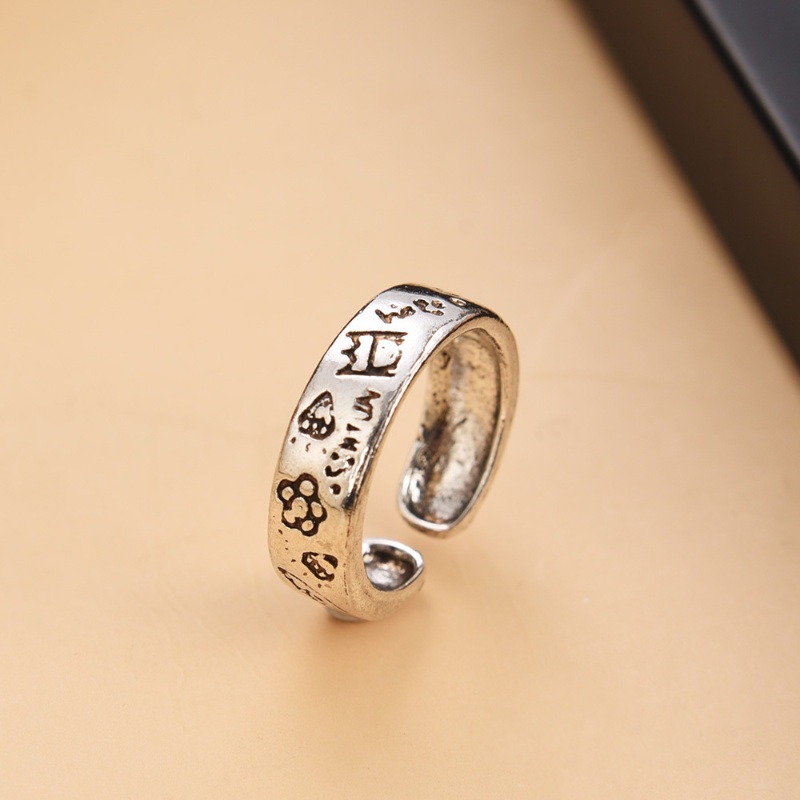 [Harga Grosir] Kartun Elegan Pangeran Bunga Pola Grafiti Jari Cincin Cincin Pesta Sederhana Desain Niche Unik Hadiah Yang Indah Pria Vintage Adjustable Open Ring Wanita