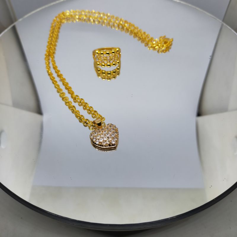 kalung nuri liontin love mewah bonus cincin lapis emas muda,,kalung wanita bonus cincin sepuhan emas