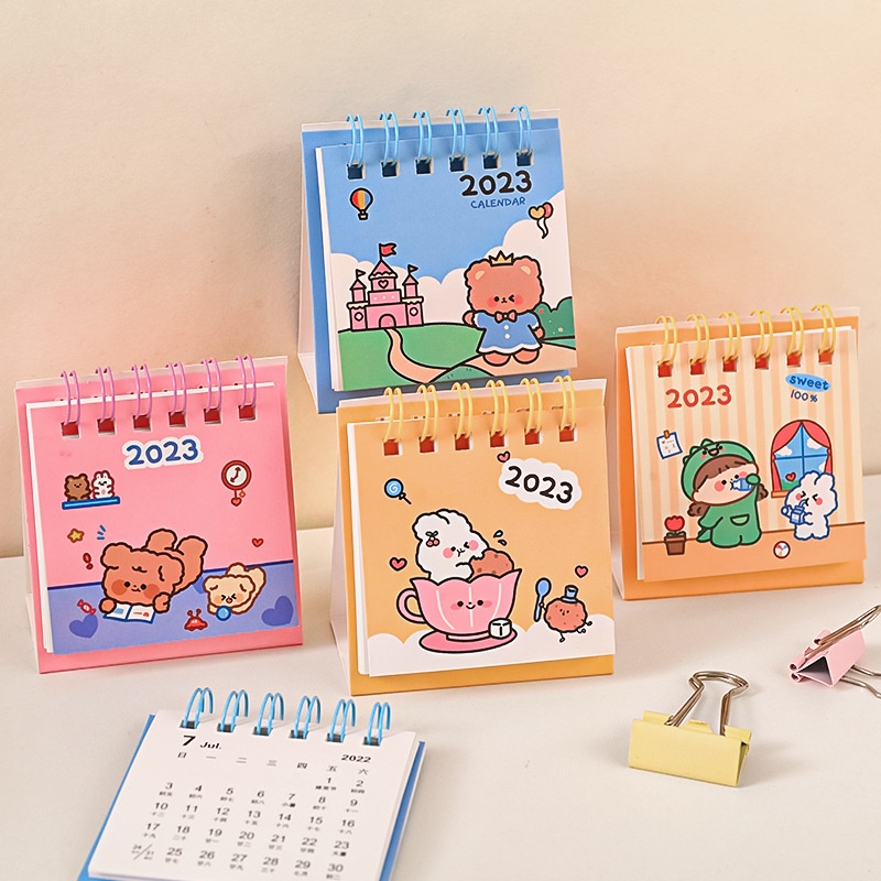 Kalender Meja Mini Desktop Siswa Kreatif/Kalender Jadwal Kartun Lucu 2023tahun Baru