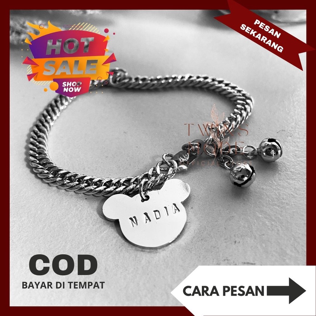 Gelang Rantai Titanium Mickey Custom Nama Warna Sanagat Awet Cocok Untuk Harian