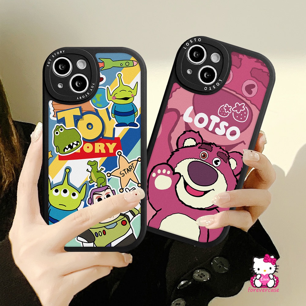 IPHONE Case Pasangan Kompatibel Untuk Iphone11 13 12 14 Pro MAX 7Plus 8Plus XR 78 6 6s Plus 14plus X XS MAX SE 2020motif Disney Kartun Lucu Toy Story Strawberry Bear Losto Lembut TPU Penutup Belakang