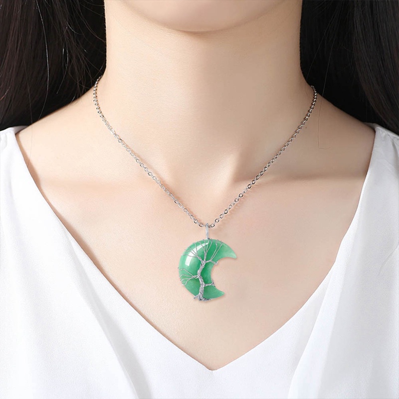 1 Pc Pohon Kehidupan Kawat Dibungkus Bulan Sabit Liontin Kalung Reiki Penyembuhan Batu Kristal Kalung Batu Permata Alami Kuarsa Perhiasan