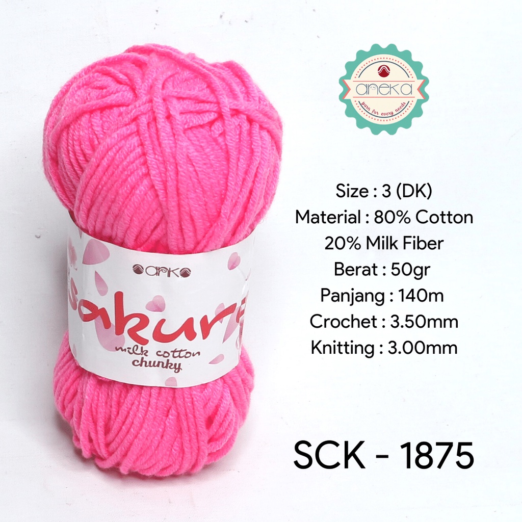 Benang Rajut Katun Susu Sakura Milk Cotton Chunky - 1875