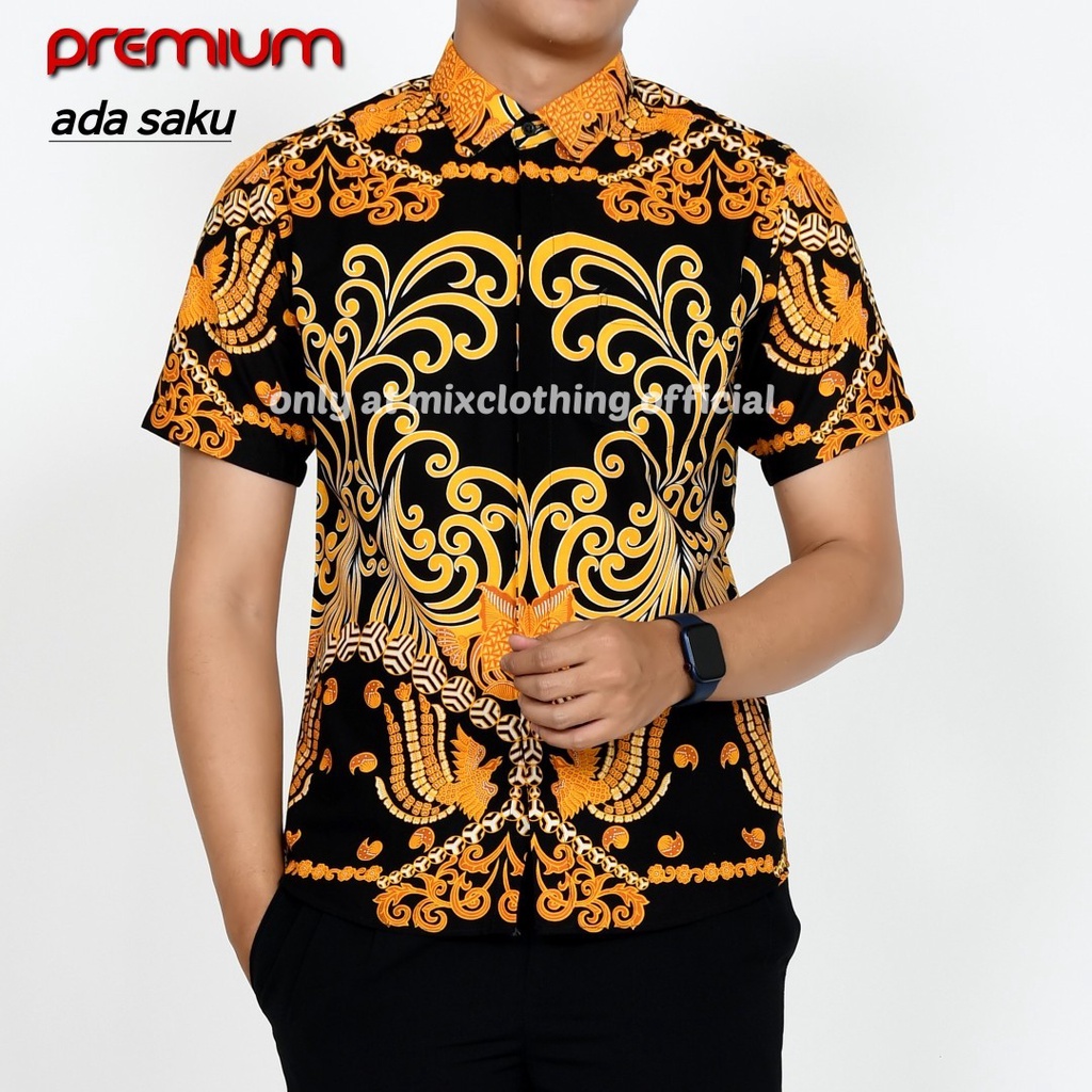 Baju Kemeja Batik Pria Lengan Pendek Slim fit Premium Kode 1929