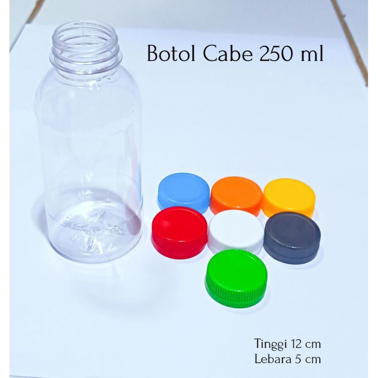 Botol plastik PET Cabe 250 ML / Botol PET Bingo 250 ML / Botol Kemasan 250 ML - Tutup - Paket 25 Pcs