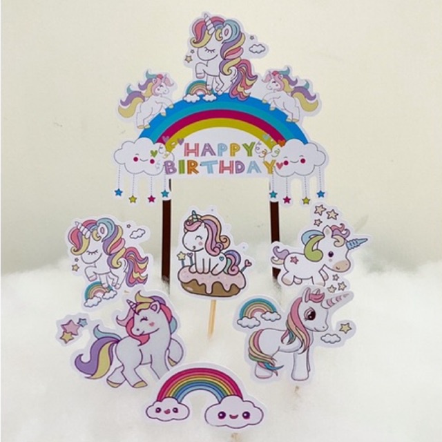 TOPPER UNICORN / CAKE TOPPER UNICORN / TOPPER KUE UNICORN / TOPPER HAPPY BIRTHDAY