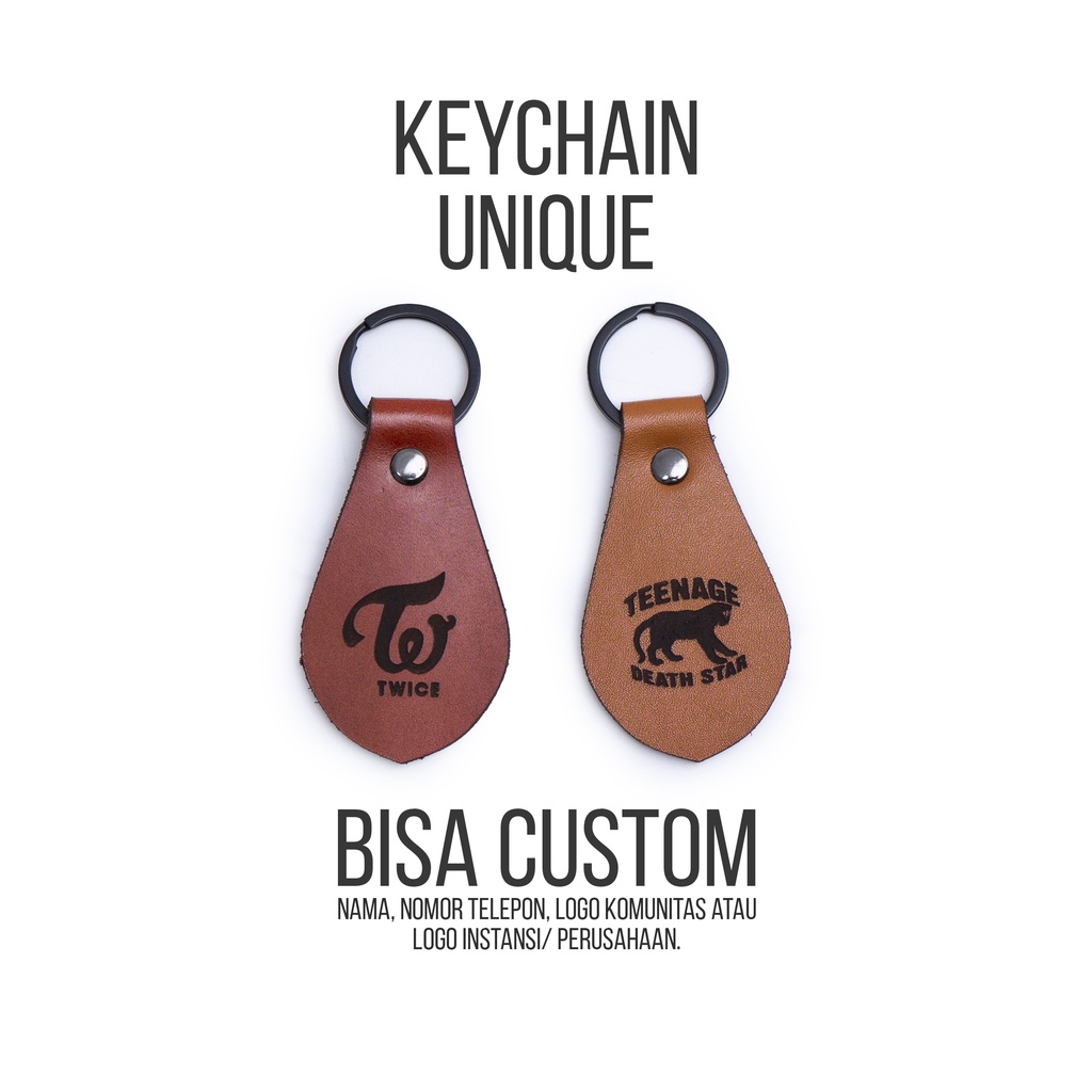 AK.id Gk004 Gantungan kunci keychain Unik kulit sapi asli 100% gratis custom laser logo bergaransi
