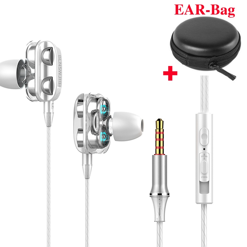 A4 Earphone Dengan Tas Earphone Dual Driver Headphone Kabel 3.5mmIn-Ear Stereo HIFI Music Headset Olahraga Lari Earbuds