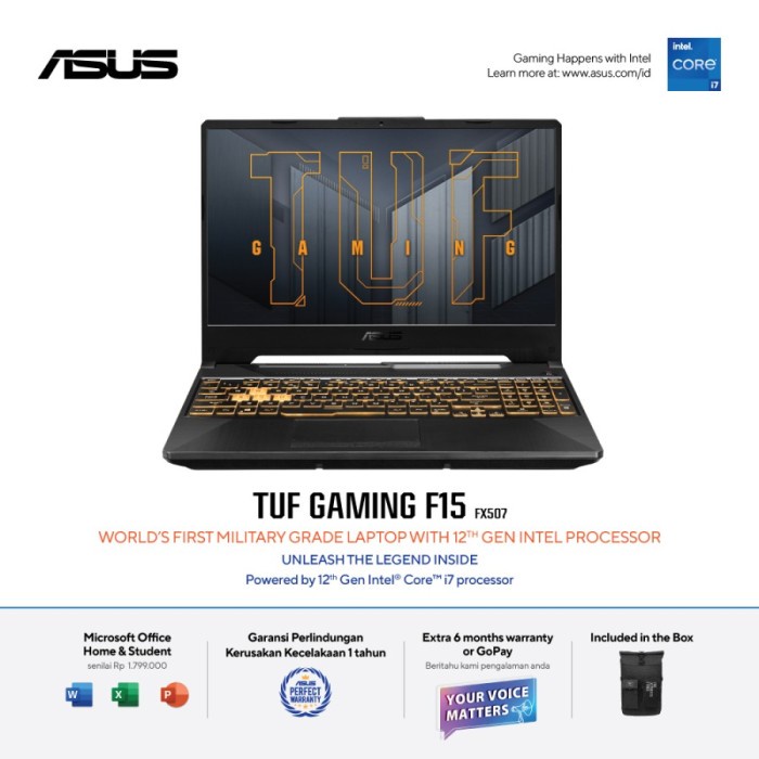 Laptop Gaming Asus Tuf FX507ZM I736B6G-O RTX3060 6GB I7 12700H RAM 16GB 512GB SSD OHS 15.6FHD 144HZ W11