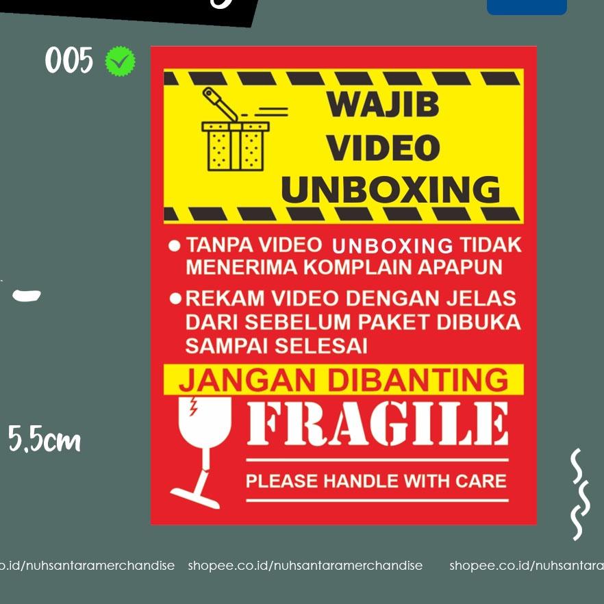 

て []Sticker Buka paket Unboxing Fragile Stiker Label Pengiriman Olshop Wajib Video Unboxing anti Air ㊡