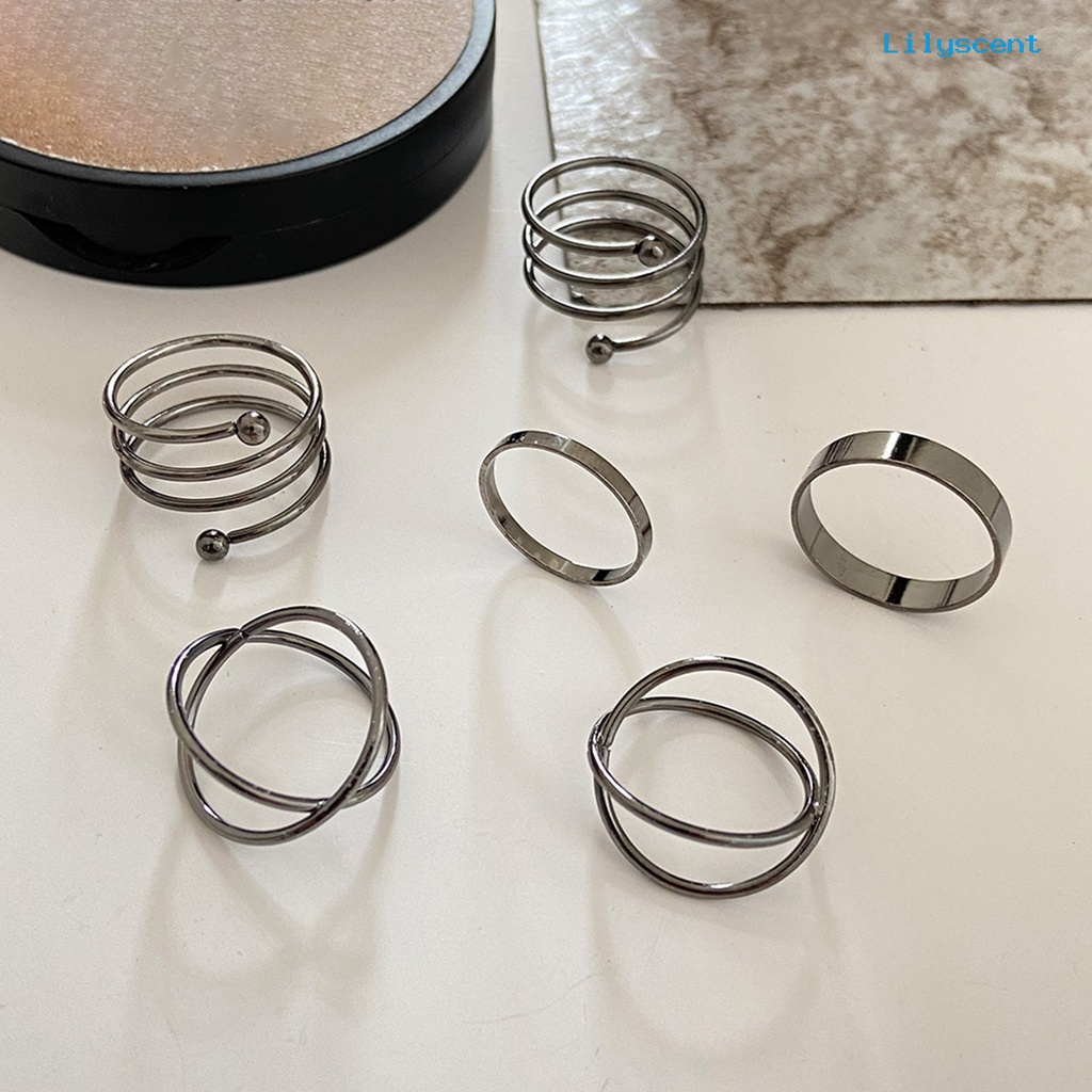 [LS]1 Set Cincin Knuckle Cincin Jari Geometris Punk Unisex Electroplating Tahan Lama Untuk Club