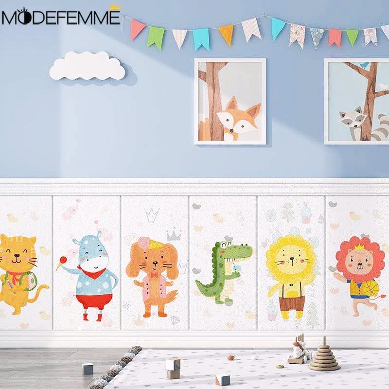 Busa Lembut Anti-Tabrakan Stiker Dinding Tahan Air Panas Insulated Wall Paper Cuttable Self-adhesive Wallsticker 3D Kartun Hewan Wallpaper Untuk Kamar Anak Tk Ruang Bermain