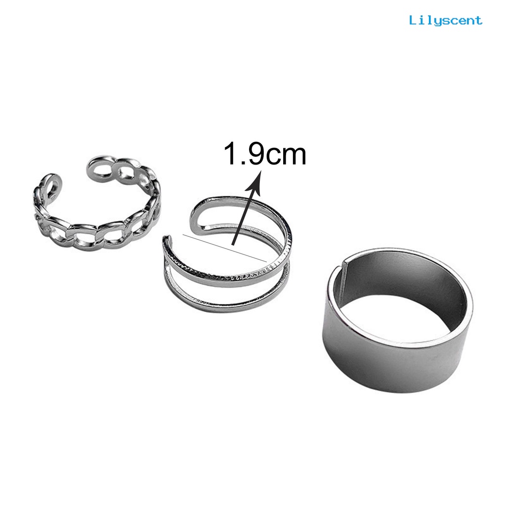 [LS]3Pcs /Set Cincin Terbuka Retro Adjustable Alloy Punk Hip Pop Finger Rings Kit Untuk Wanita